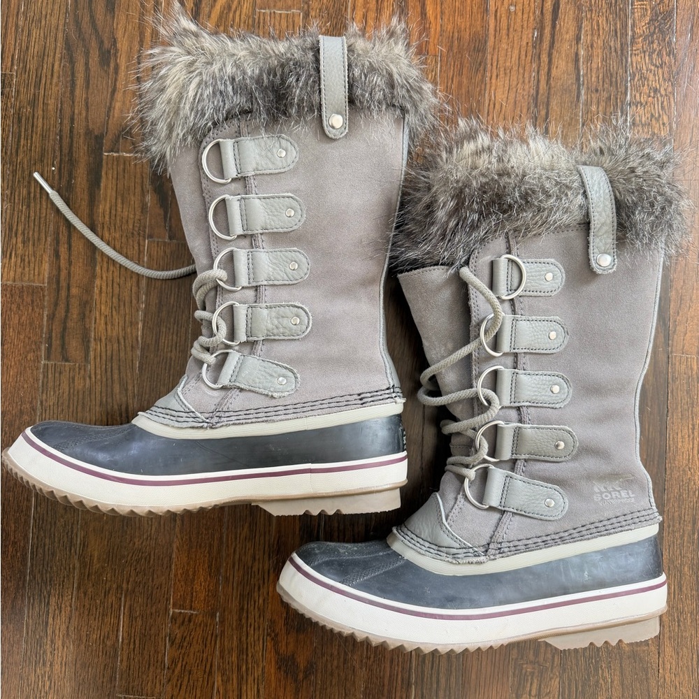 Like newSOREL Joanof Arctic Snow Boots Women  Quarry Black Suede Faux Fur size 8